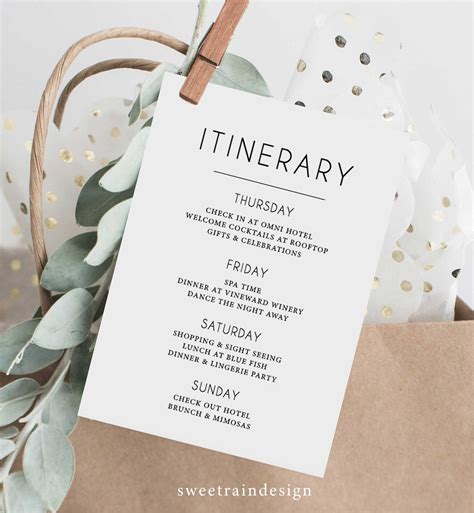 Itinerary for Wedding Simple Itinerary Template Destination - Etsy UK