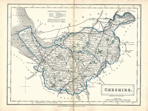 Cheshire antique map from English Counties by Sidney Hall published 18 ...