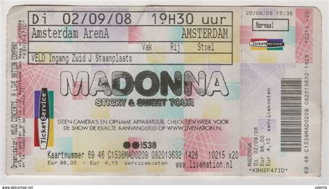 Tickets de concerts - MADONNA STICKY & SWEET TOUR AMSTERDAM CONCERT TICKET