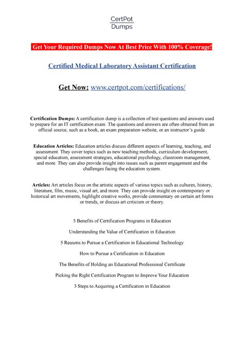 Certified Medical Laboratory Assistant Certification - Medcerts - USU ...