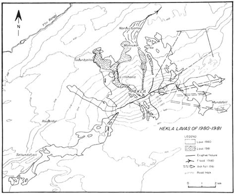 --Map of Hekla showing the eruptive fissure, the lava flows of August ...