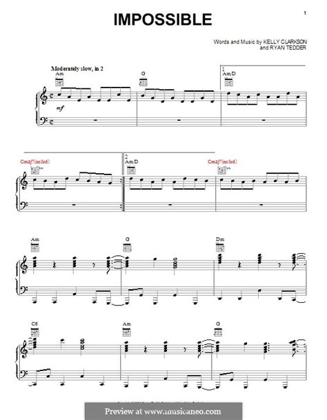 Impossible (Kelly Clarkson) by R.B. Tedder - sheet music on MusicaNeo