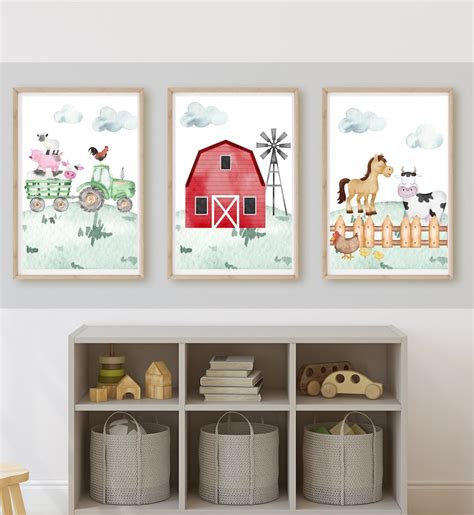 Farm Barn Tractor Farm Animals Room Decor Wall Art - Etsy