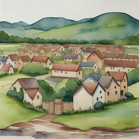 Premium AI Image | Village landscape watercolor