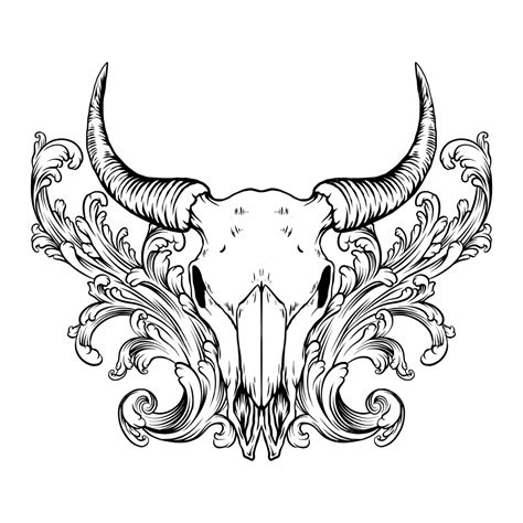 Bull Skull Ornament, Bull Drawing, Skull Drawing, Bull Sketch PNG and ...