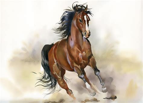 Shop Brown Running Horse In Watercolors (PRT_1069) - Canvas Art Print ...