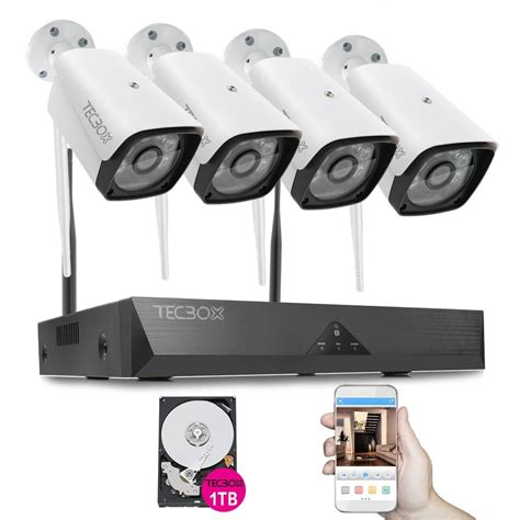 TECBOX 4CH Wireless Security Camera System 720P HDMI NVR with 1TB Hard ...