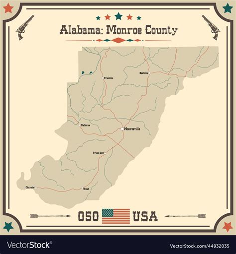 Vintage map of monroe county in alabama usa Vector Image