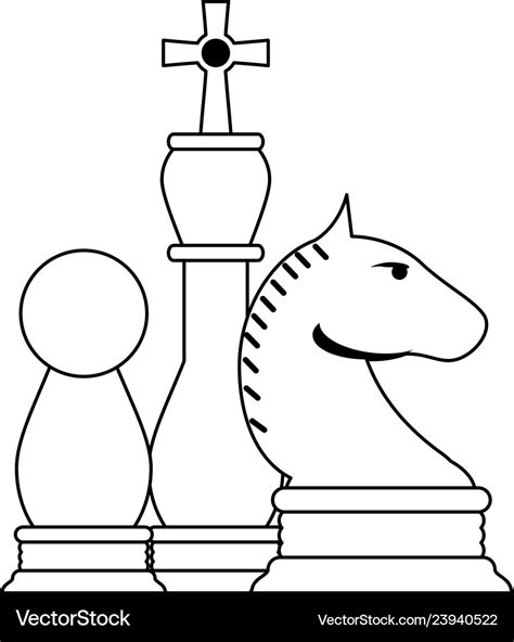 Chess pieces game cartoon in black and white Vector Image