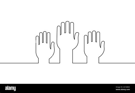 Voting hands raising to sky. One continuous line art vote online ...