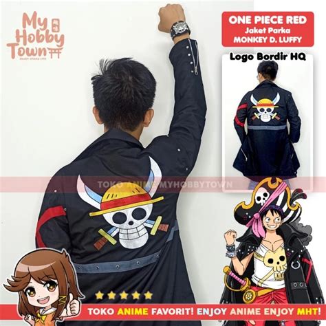 Jubah Jaket Parka Anime One Piece Red Monkey D. Luffy Kostum Cosplay ...