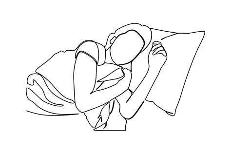 continuous line drawing of sleeping young woman lies in bed with eyes ...