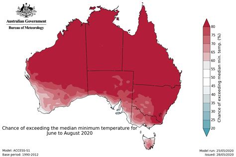 Chance of exceeding the median minimum temperature for June to August ...