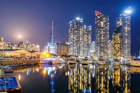 Night View of Skyscrapers Busan Marine City with Reflection Stock Image ...