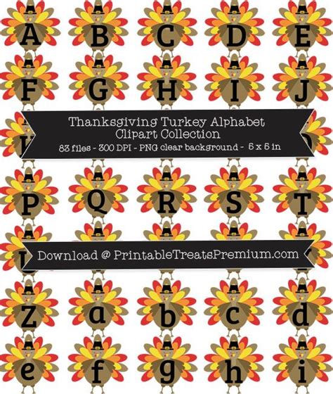 Thanksgiving Turkey Alphabet Clipart Collection - Printable Treats Premium