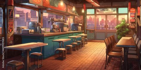 old school restaurant anime style background Stock Illustration | Adobe ...