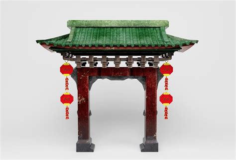 The entrance Chinese arch gate decor with hanging lanterns 3d ...