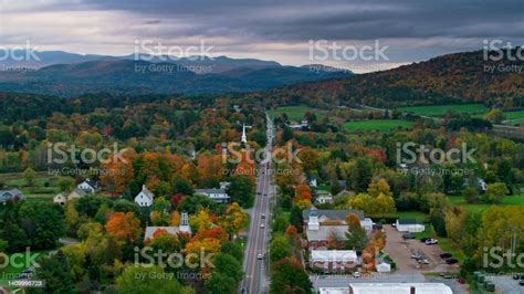 Aerial View Of Fall Colors In Williston Vermont Stock Photo - Download ...