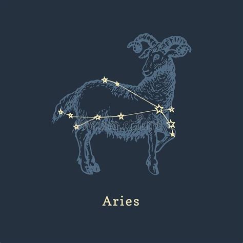 Zodiac Constellation Of Aries In Engraving Style. Vector Retro Graphic ...