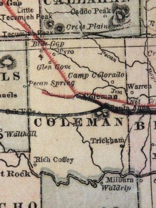 Coleman County Texas history, cities, towns, vintage maps, travel.