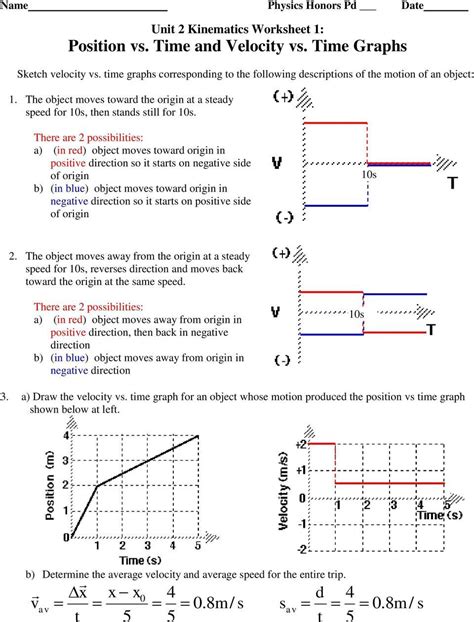 Distance Vs Time Graph Worksheet Unit 2 Kinematics Worksheet 1 Position ...