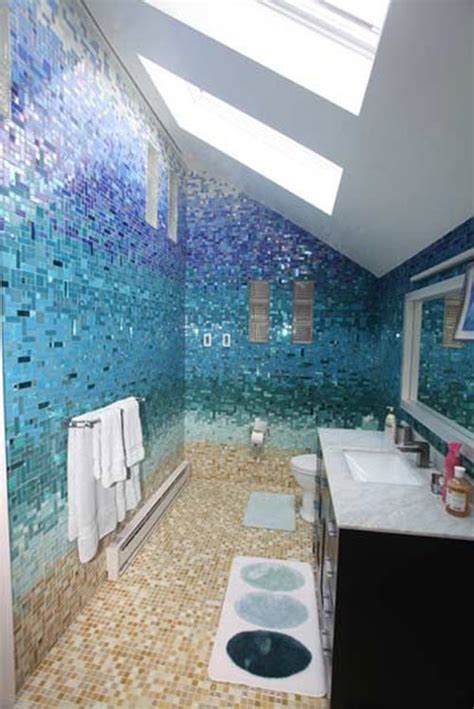 Blue Mosaic Bathroom Floor Tiles / White Bathroom with Blue Mosaic ...