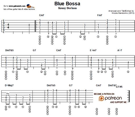 BLUE BOSSA: Fingerstyle Guitar Tab - GuitarNick.com