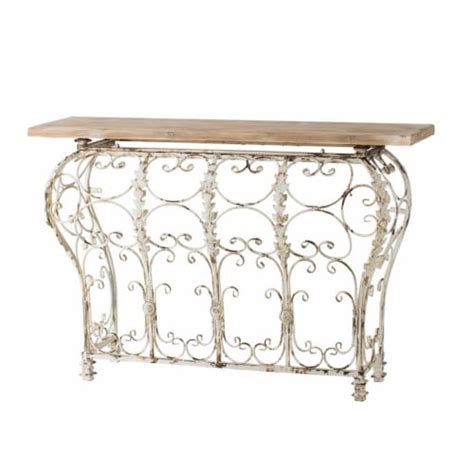 55 Inch Console Sofa Table With Scrollwork, Iron Curved Base, Wood ...