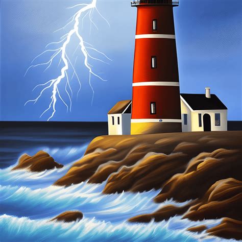 Lighthouse During Lightning Storm Painting · Creative Fabrica