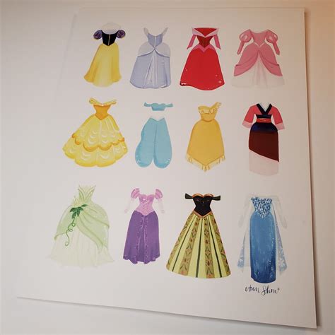 Ann Shen Poster Art Disney Princess Dresses 11x14 Aurora Cinderella ...