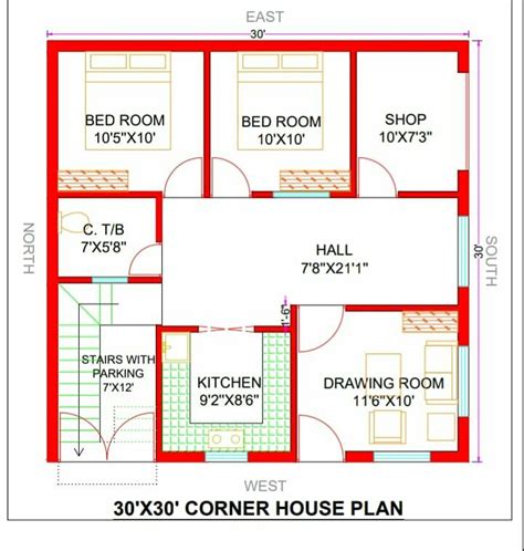 30x30 corner house plan | 30 by 30 corner plot ka naksha | 900 sq ft ...