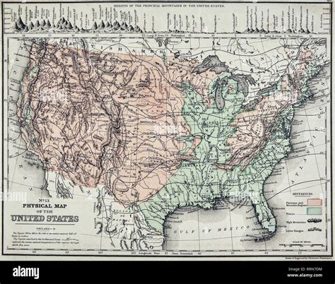 1868 Mitchell Physical Map of the United States of America showing ...