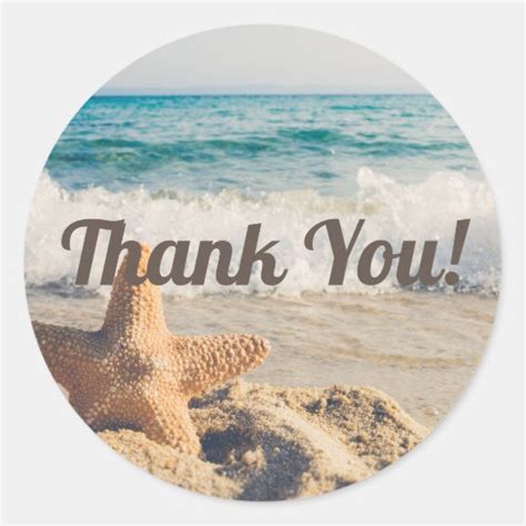 Sandy Beach Ocean Waves Starfish Thank You Classic Round Sticker ...