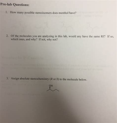 Solved Pre-lab Questions: 1. How many possible stereoisomers | Chegg.com