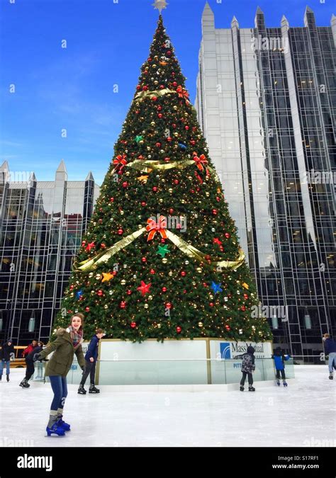 Christmas tree and ice skating rink at PPG Place, Pittsburgh, PA, USA ...