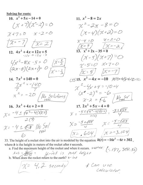 Solving Quadratic Formula Worksheet