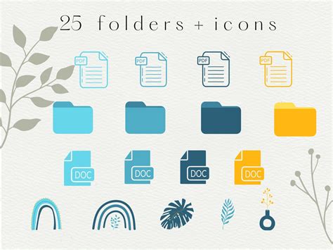 Blue Aesthetic Folder Icons Boho Folder Icons for Mac Houseplant Icons ...