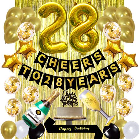 Buy Gold 28th Birthday Decorations kit, Cheers To 28 Years Banner ...