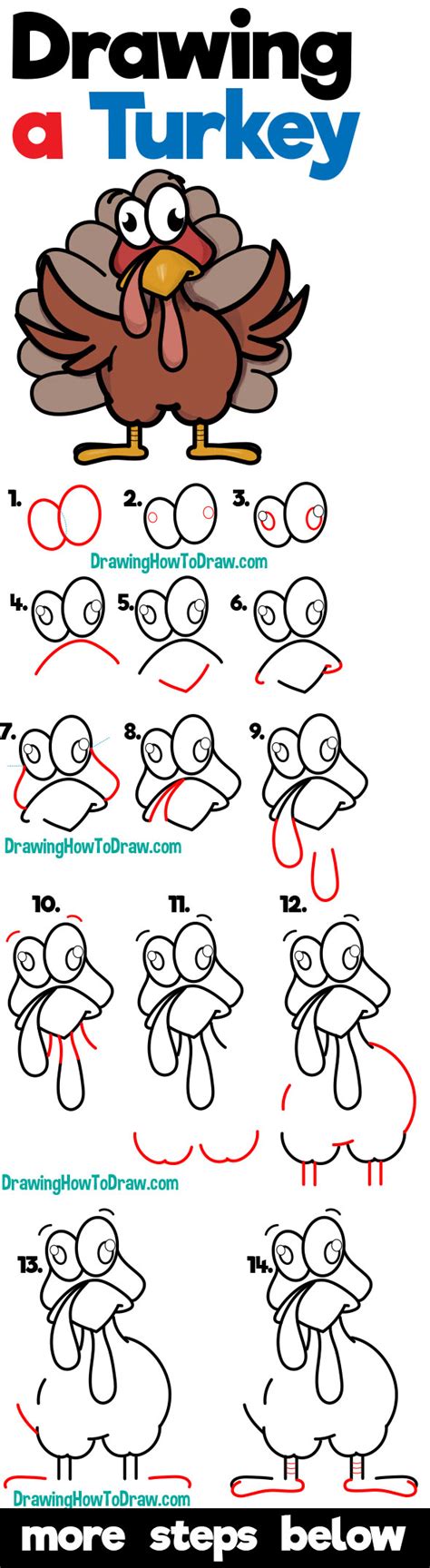 How to Draw a Cartoon Turkey for Thanksgiving Easy Step by Step Drawing ...