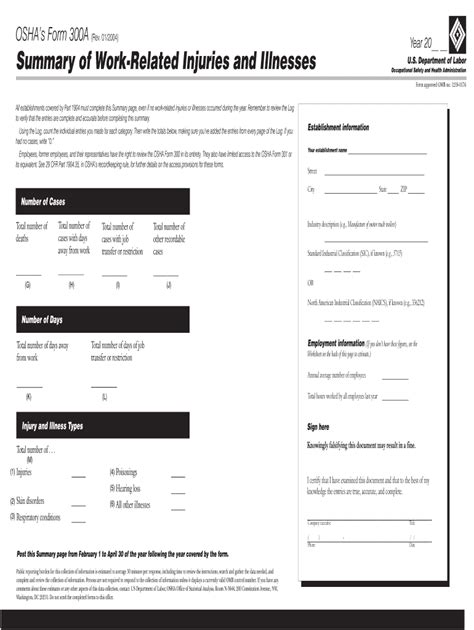 Osha 300 And 300a Printable Form - Printable Forms Free Online