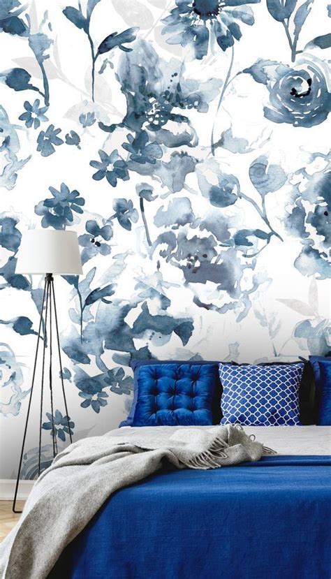 Indigo Garden Blue Floral Wallpaper | Mural wallpaper, Blue floral ...