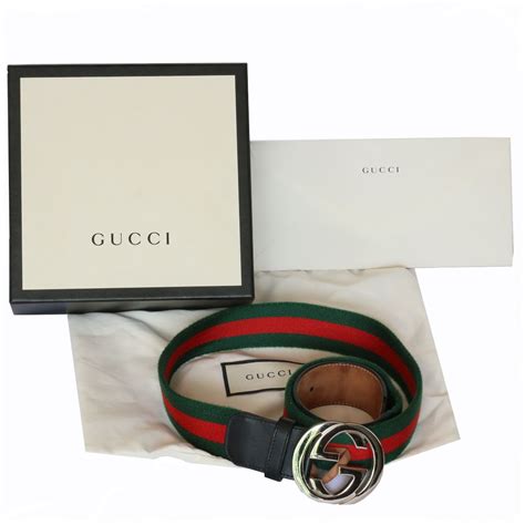 Gucci Red/Green Canvas And Leather Web Interlocking G Buckle Belt 95CM ...