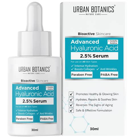 UrbanBotanics 2.5% Hyaluronic Acid Serum for Intense Hydration, Glowing ...