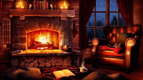 Stormy Night Cozy Cabin Ambience with Relaxing Rain and Fireplace ...