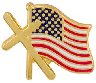 Cross American USA Flag Lapel Pin Gold Plated