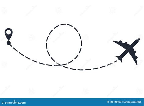 Airplane Route Path Icon. Vector Plane Flight Line Trace, Travel Fly ...