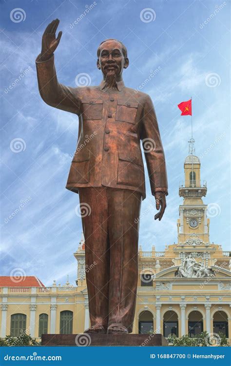 Statue of Ho Chi Minh with Vietnamese Flag in the Background, in Front ...