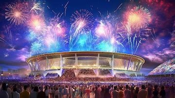 Premium Photo | A rendering of the stadium with fireworks in the sky.