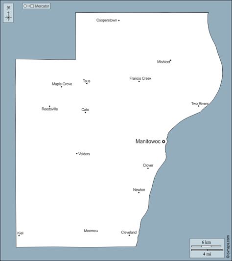 Manitowoc County free map, free blank map, free outline map, free base ...