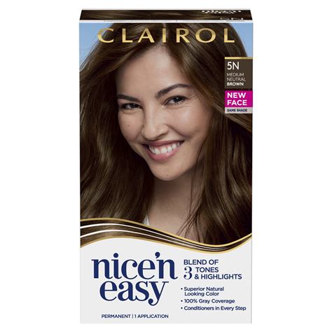 Clairol Nice'n Easy Permanent Hair Color Creme, 5N Medium Neutral Brown ...